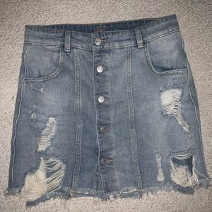 Free people light wash button up jean skirt